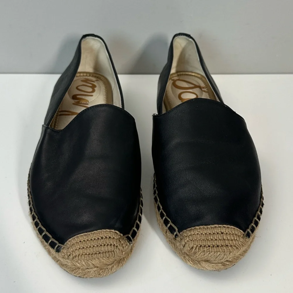 Sam Edelman Kesia Black Leather Espadrille Flats Size 10